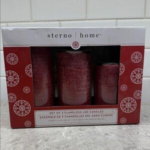 Sterno Home Red Flameless LED Candles Set. Realistic Wick design. 5 hr timer New